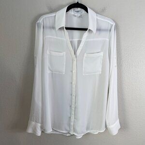 Express Portofino Shirt Womens Large Slim Fit White Button Up Blouse Top